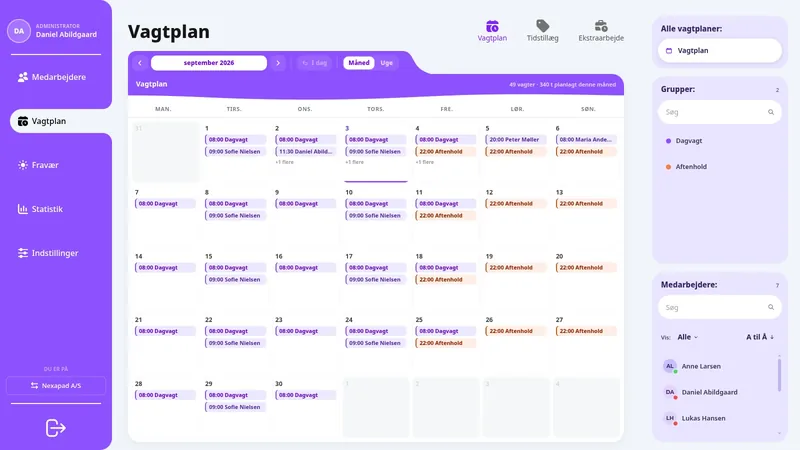 En uge i Nexapads vagtplan